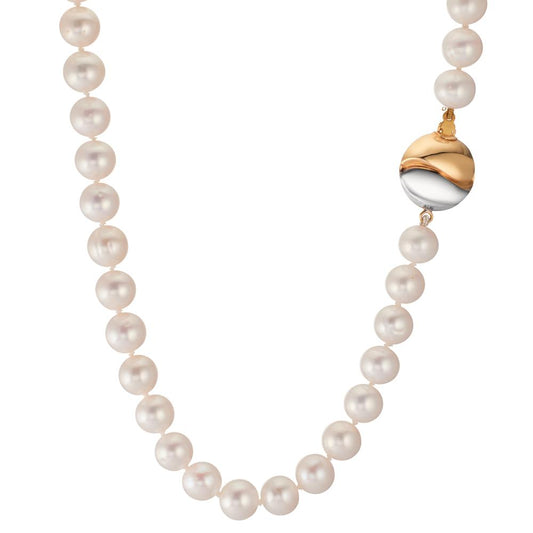 Collana Oro giallo 750/18 carati, Oro bianco 750/18 carati Perla coltivata d'acqua dolce bianco, 7.5 mm 47 cm