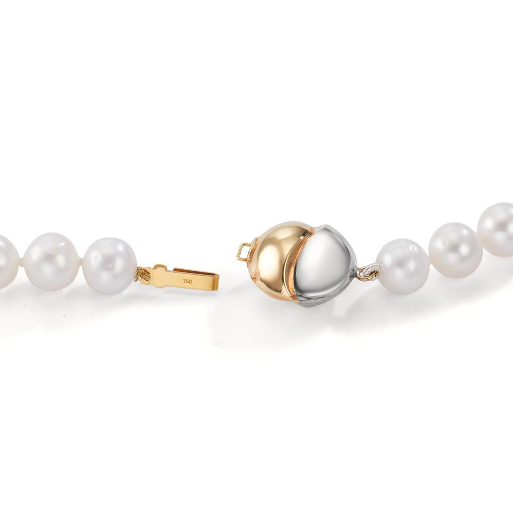 Collier 750/18 K Gelbgold, 750/18 K Weissgold Süsswasserzuchtperlen weiss, 7.5 mm 47 cm