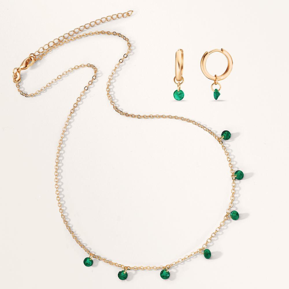 Collana Bronzo Zirconia verde, 7 pietra dorato 40-45 cm