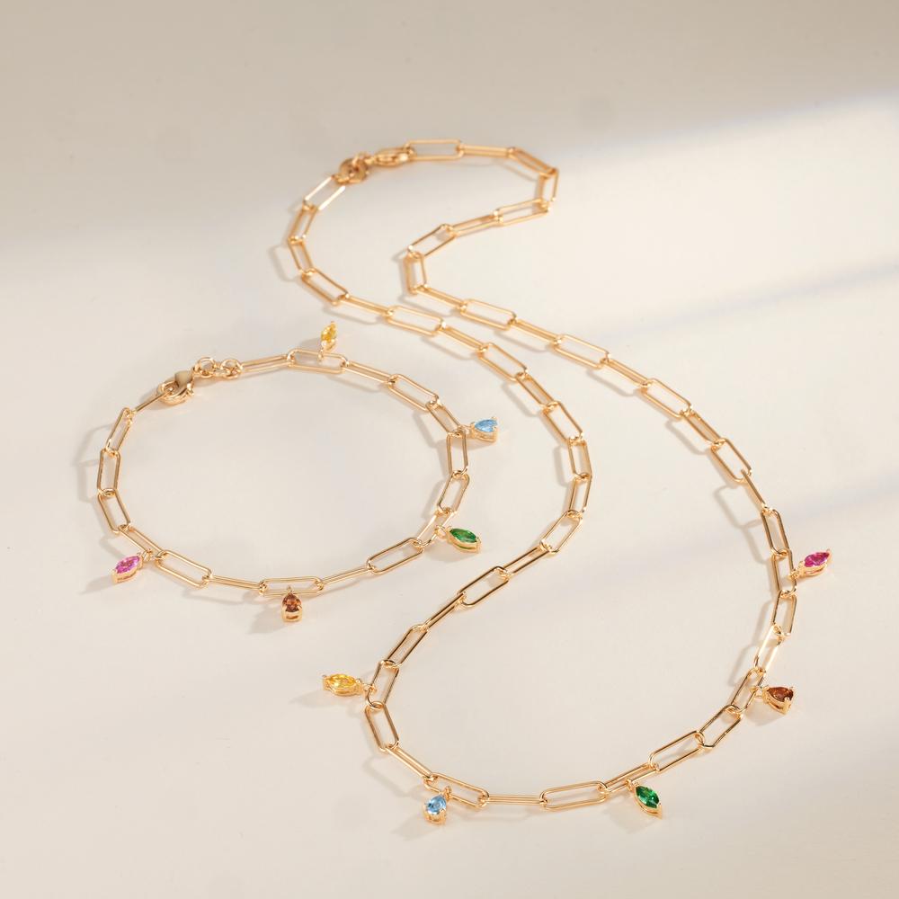 Collana Bronzo Zirconia colorato, 5 pietra