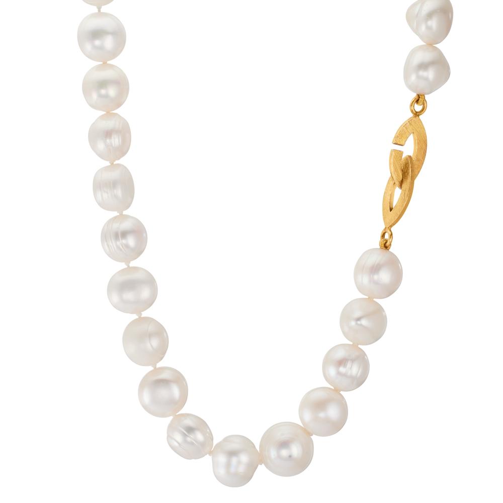 Collier Silber gelb vergoldet Süsswasserzuchtperlen, 11 mm 46 cm