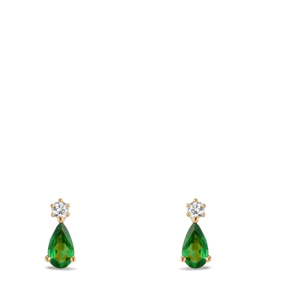 Ohrstecker 750/18 K Gelbgold Granat grün, 2 Steine, Diamanten 0.05 ct, w-si