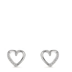 Orecchini a bottone Oro bianco 750/18 carati Diamante 0.045 ct, 18 pietra, w-si Cuore Ø7 mm