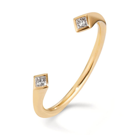 Bague Or jaune 18K Diamant 0.07 ct, 2 Pierres, carrée, w-si