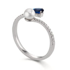 Fingerring 750/18 K Weissgold Diamanten 0.105 ct, w-si, Saphir Akoya Perlen 3.5-4 mm