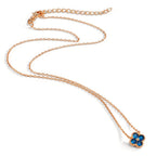 Collana Argento Zirconia blu zaffiro, 4 pietra rosa dorato Fiore 40-45 cm