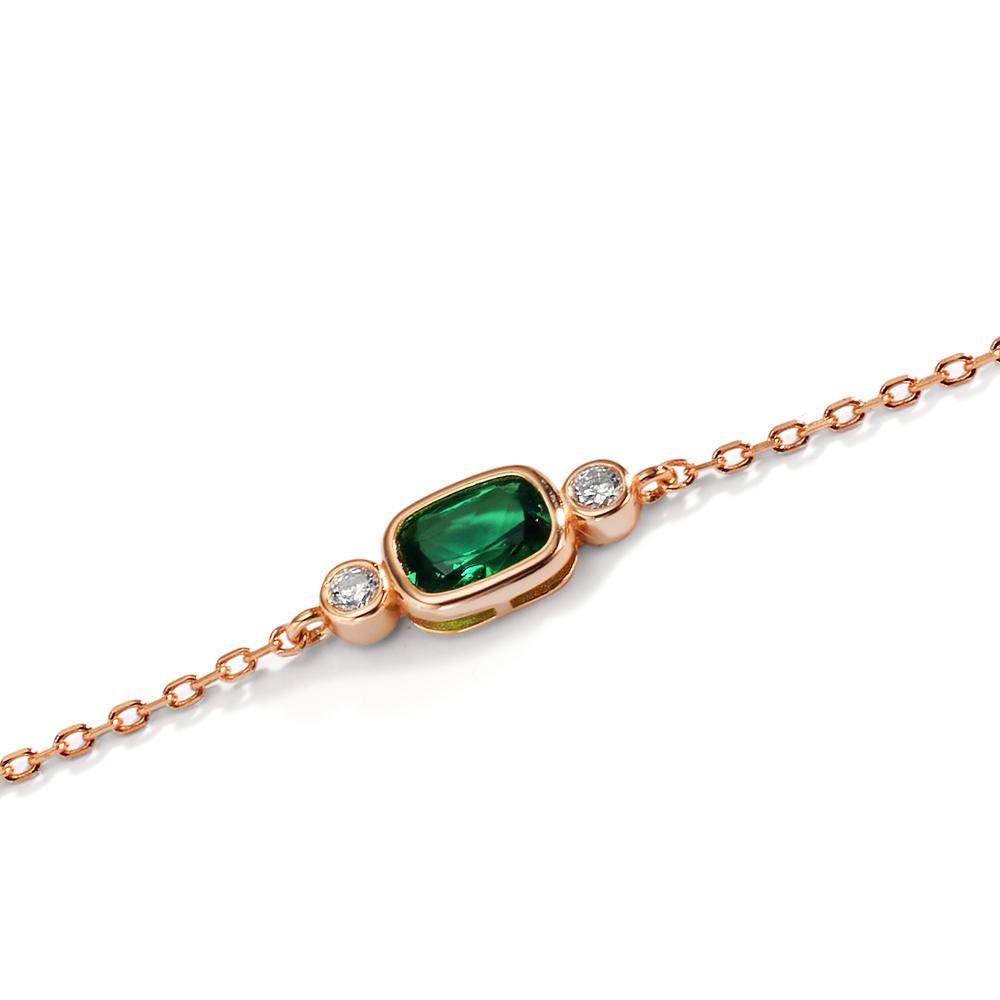 Armband Silber Zirkonia grün, Zirkonia weiss, 2 Steine rosé vergoldet verstellbar