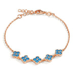 Armband Silber Zirkonia hellblau, 20 Steine rosé vergoldet Blume verstellbar