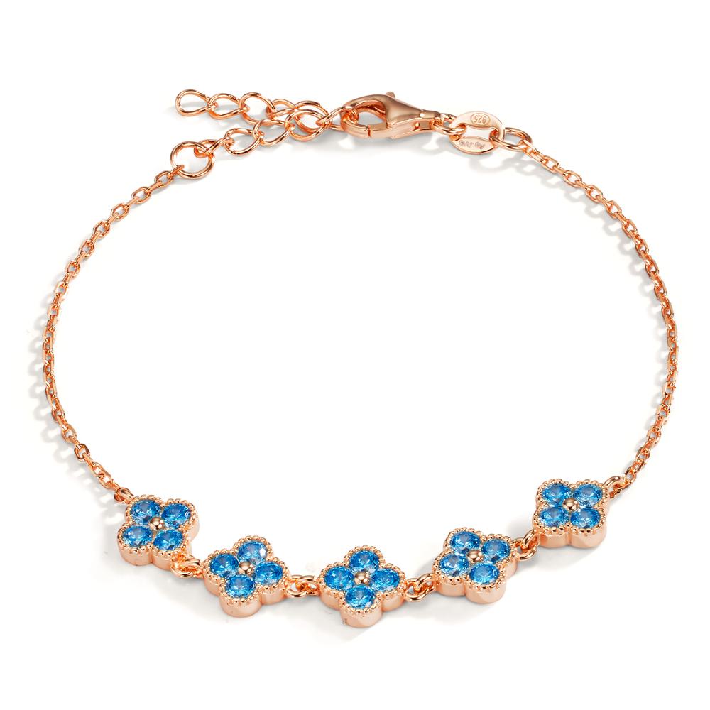 Armband Silber Zirkonia hellblau, 20 Steine rosé vergoldet Blume verstellbar