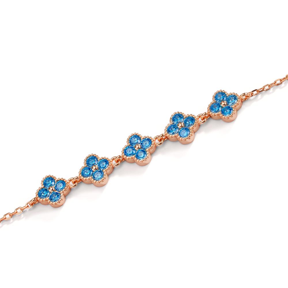 Armband Silber Zirkonia hellblau, 20 Steine rosé vergoldet Blume 16-19 cm verstellbar