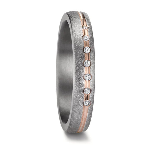 Partnerring 999 Tantal, 585/14 K Rosegold Diamant 0.07 ct, 7 Steine, w-si