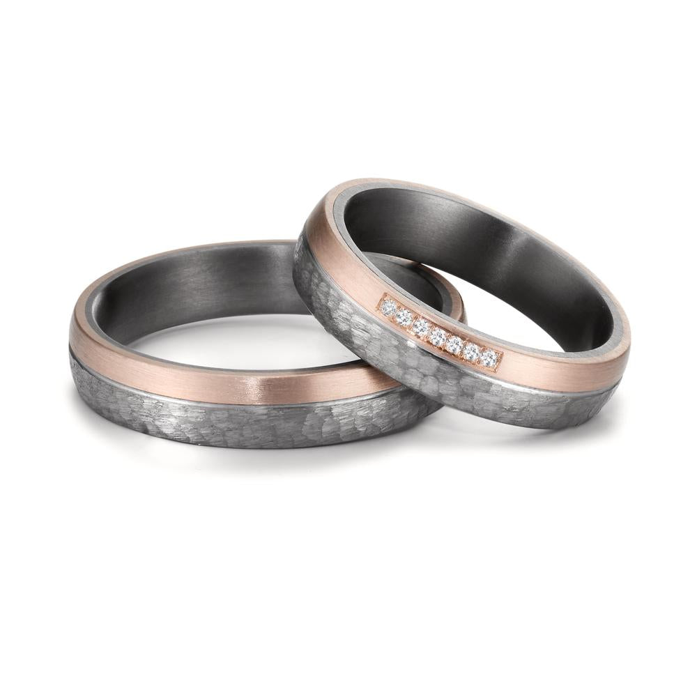 Partnerring 999 Tantal, 585/14 K Rosegold Diamant 0.025 ct, 7 Steine, w-si