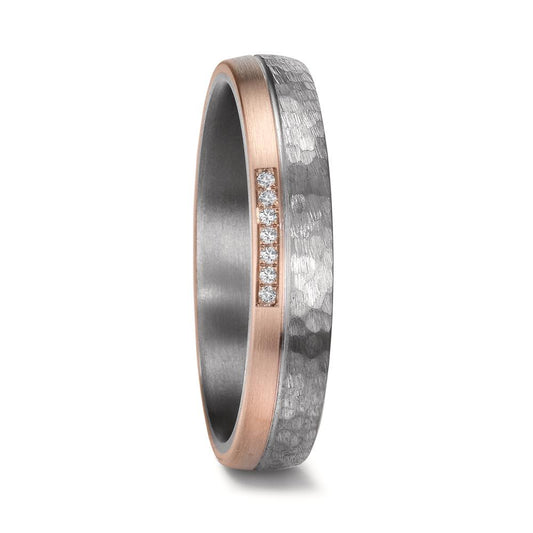 Partnerring 999 Tantal, 585/14 K Rosegold Diamant 0.025 ct, 7 Steine, w-si