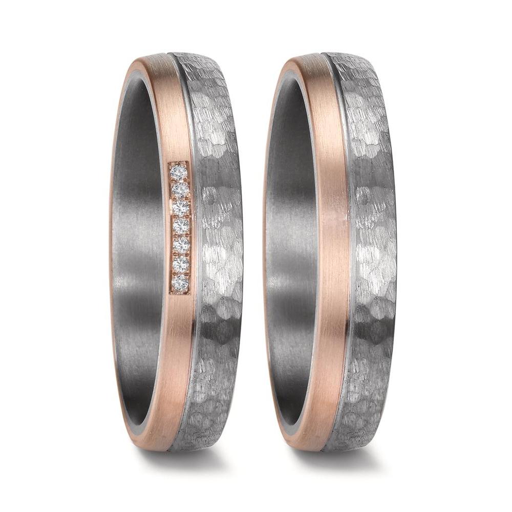 Partnerring 999 Tantal, 585/14 K Rosegold Diamant 0.025 ct, 7 Steine, w-si