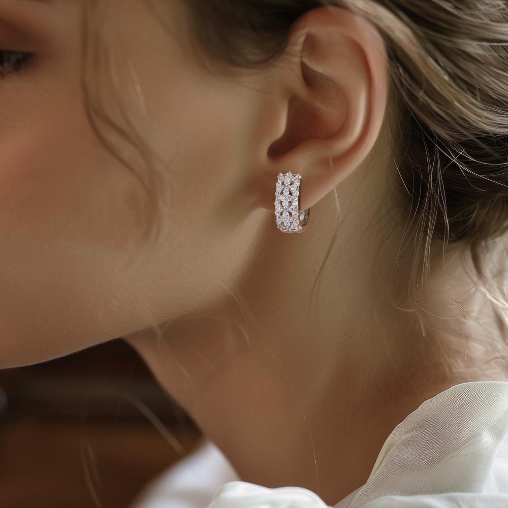 Orecchini circolari Argento Zirconia rodiato