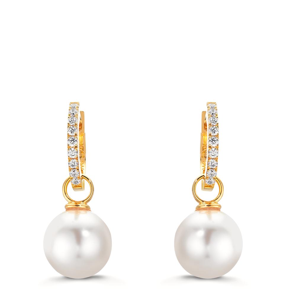 Orecchini circolari Argento Zirconia 18 pietra giallo dorato [shining Pearls], 2 Perla, 10 mm