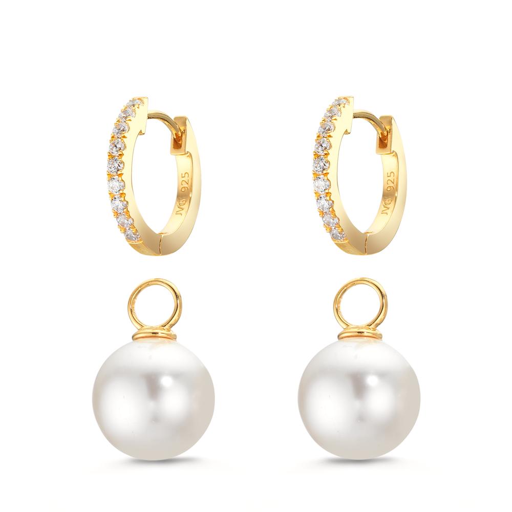 Orecchini circolari Argento Zirconia 18 pietra giallo dorato [shining Pearls], 2 Perla, 10 mm