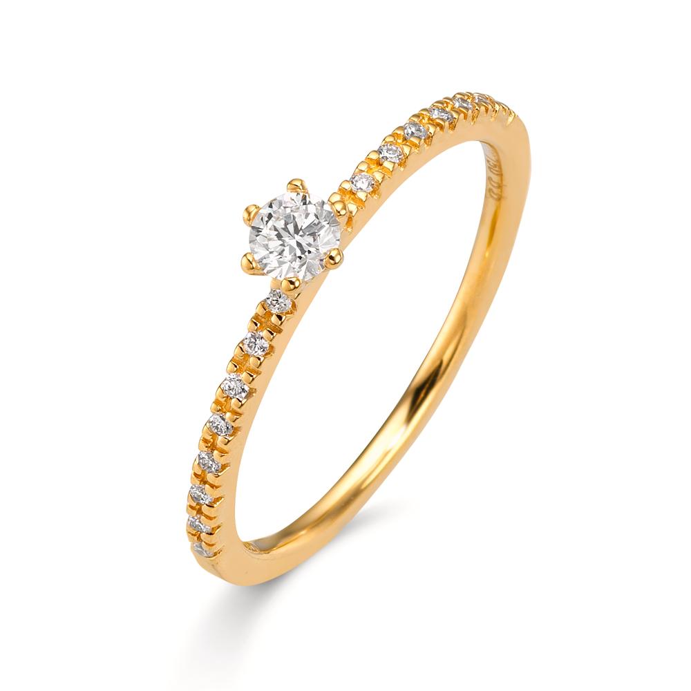 Bague solitaire Or jaune 18K Diamant 0.20 ct, 17 Pierres, brillant, w-si