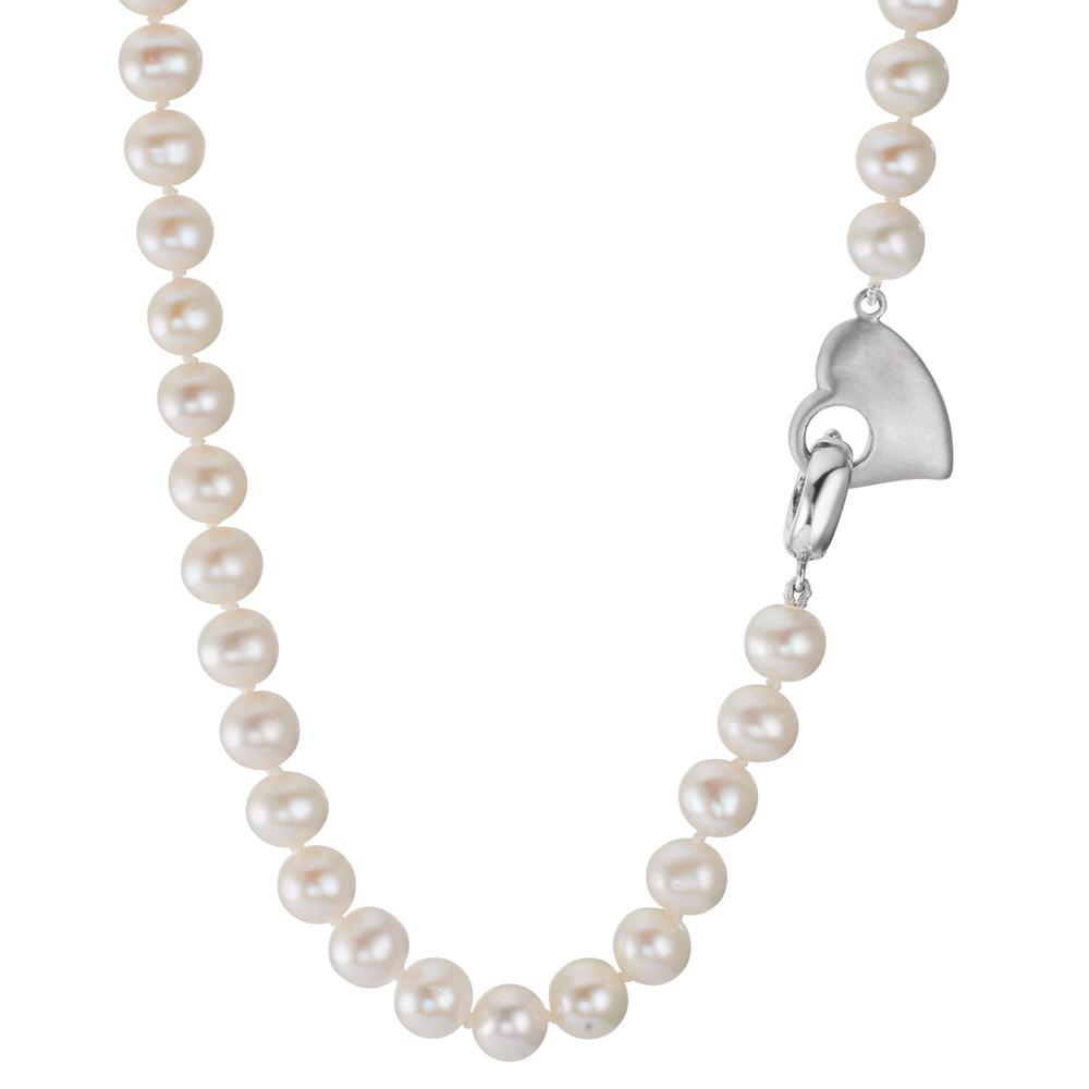 Collana Argento rodiato Perla coltivata d'acqua dolce 6-7 mm Cuore 45 cm