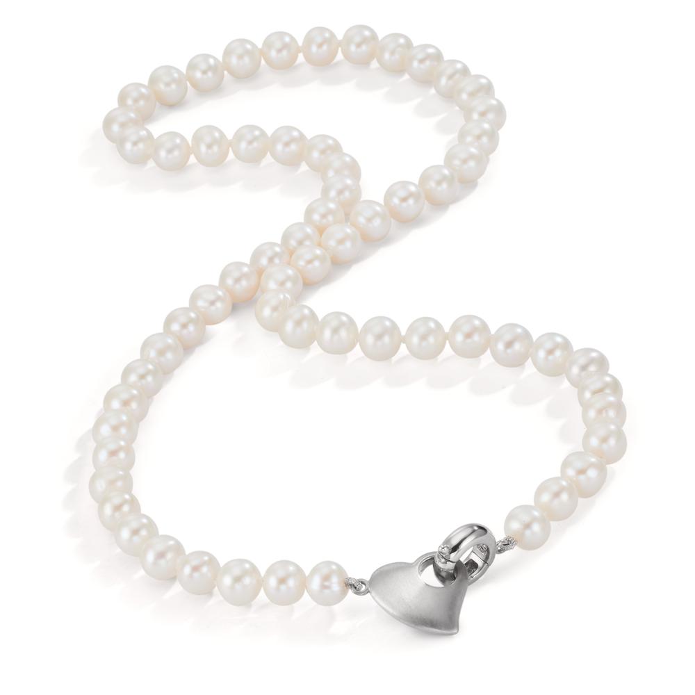 Collana Argento rodiato Perla coltivata d'acqua dolce 6-7 mm Cuore 45 cm