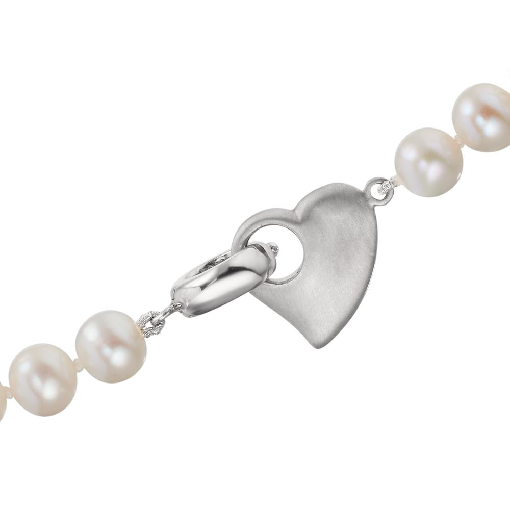 Collana Argento rodiato Perla coltivata d'acqua dolce 6-7 mm Cuore 45 cm