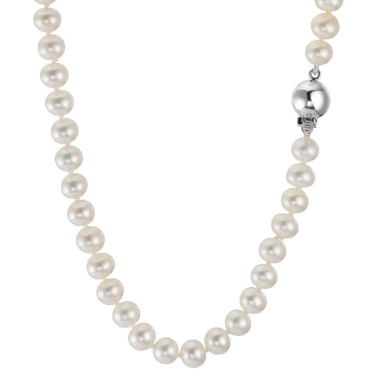 Collier Or blanc 18K perle d'eau douce 5-6 mm 45 cm