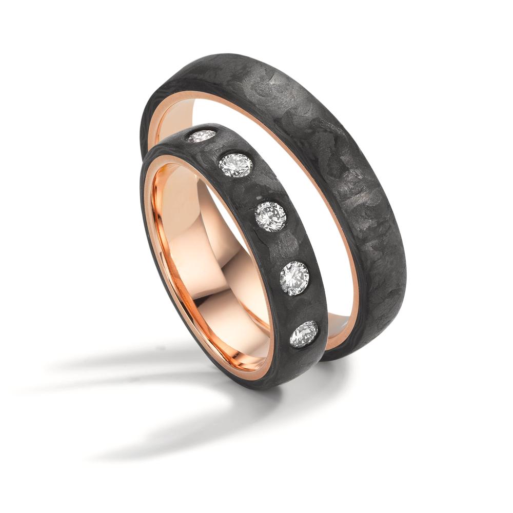 Partnerring Carbon, 585/14 K Rotgold Diamant 0.25 ct, 5 Steine, w-si