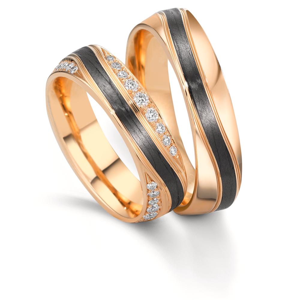 Partnerring 585/14 K Rosegold, Carbon Diamant 0.468 ct, 36 Steine, w-vsi