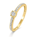Solitär Ring 375/9 K Gelbgold Diamant 0.20 ct, 19 Steine, w-si