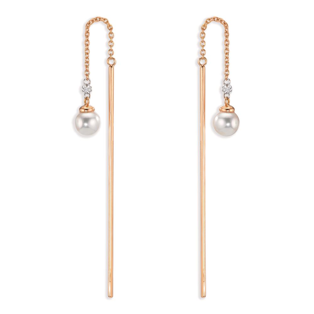 Orecchini a strappo Oro rosso 750/18 carati Diamante 0.06 ct, 3 pietra, tw-si Perle Akoya, 2 Perla, 4.5 mm