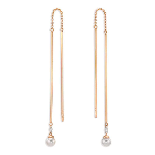 Boucles d'oreilles pendantes Or rouge 18K Diamant 0.06 ct, 2 Pierres, tw-si perle Akoya, 2 Perles, 4.5 mm