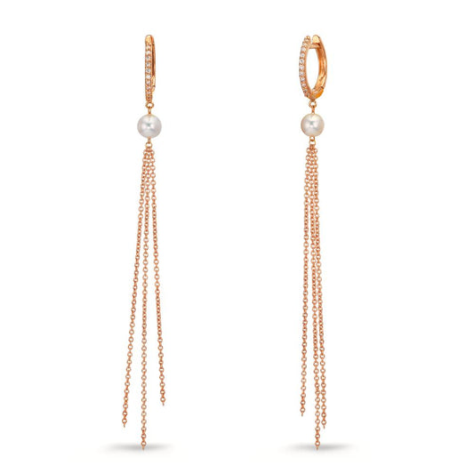 Créoles à charnières Or rouge 18K Diamant 0.09 ct, 22 Pierres, tw-si perle d'eau douce, 2 Perles