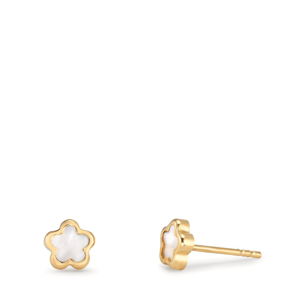 Orecchini a bottone Oro giallo 750/18 carati Madreperla Fiore Ø4 mm