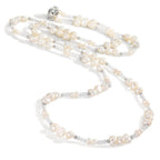 Collana Acciaio inossidabile Cristallo bianco Perla coltivata d'acqua dolce 90 cm