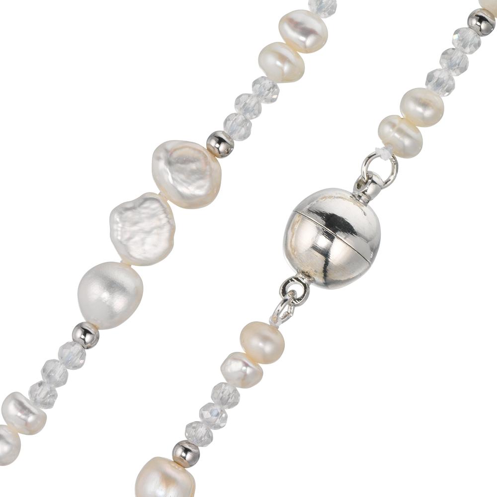 Collana Acciaio inossidabile Cristallo bianco Perla coltivata d'acqua dolce 47 cm