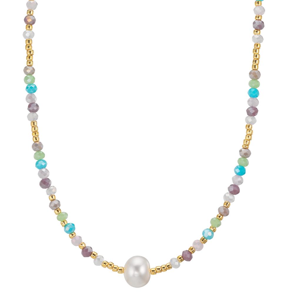 Collana Acciaio inossidabile Cristallo multicolore giallo rivestimento IP Perla coltivata d'acqua dolce, 8 mm 42 cm
