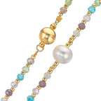 Collier Edelstahl Kristall mehrfarbig gelb IP beschichtet Süsswasserzuchtperlen, 8 mm 42 cm