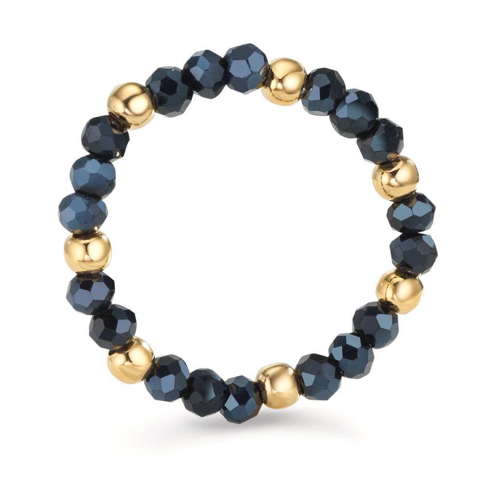 Anello Acciaio inossidabile Cristallo blu, 3 mm giallo rivestimento IP