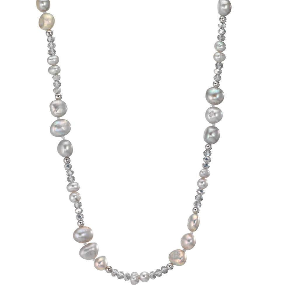 Collana Acciaio inossidabile Cristallo Grigio Perla coltivata d'acqua dolce Grigio 90 cm