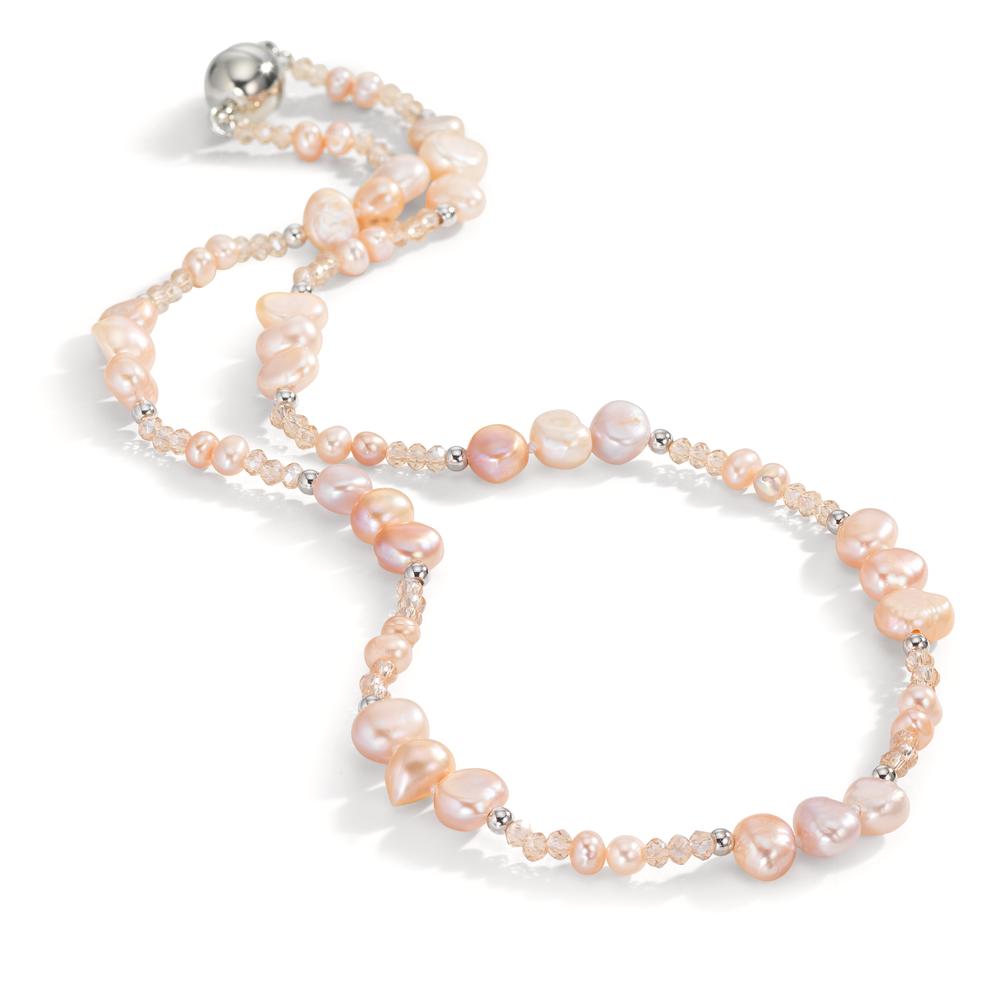 Collana Acciaio inossidabile Cristallo rosa Perla coltivata d'acqua dolce rosa 45 cm