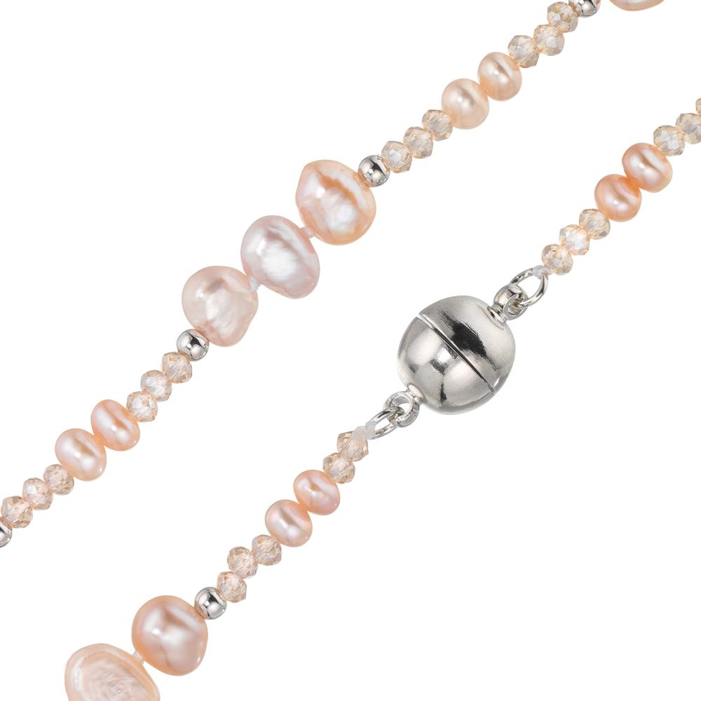 Collana Acciaio inossidabile Cristallo rosa Perla coltivata d'acqua dolce rosa 45 cm