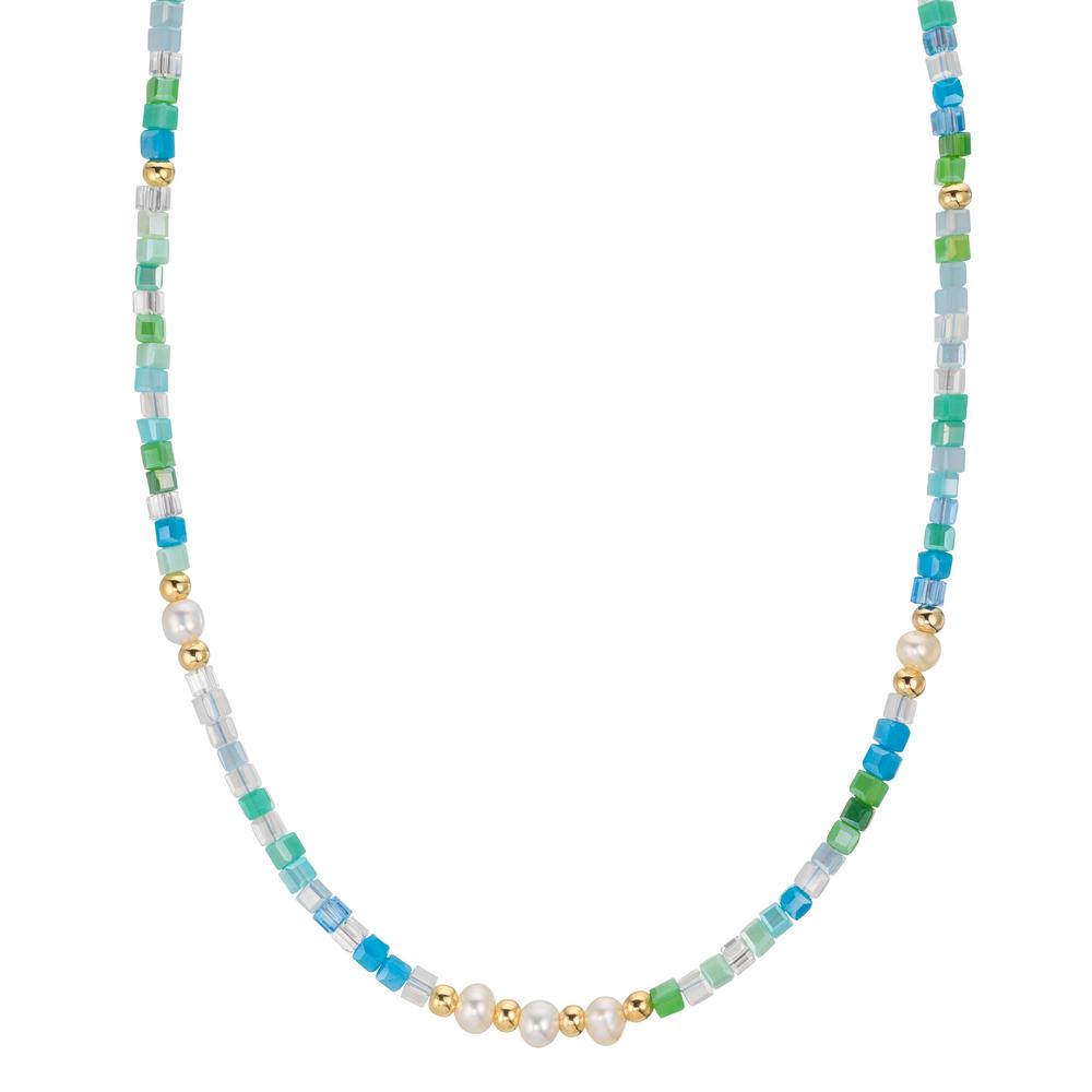 Collana Acciaio inossidabile Cristallo giallo rivestimento IP Perla coltivata d'acqua dolce, 5 Perla, 4.5 mm 43 cm
