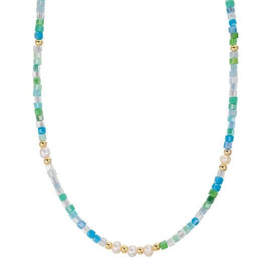 Collana Acciaio inossidabile Cristallo giallo rivestimento IP Perla coltivata d'acqua dolce, 5 Perla, 4.5 mm 43 cm