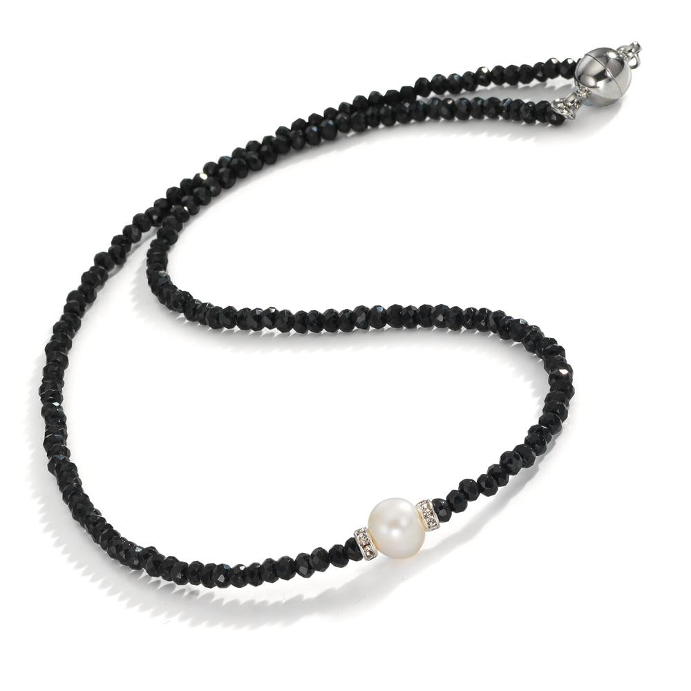 Collana Acciaio inossidabile Cristallo nero Perla coltivata d'acqua dolce 6.5-7 mm 43 cm