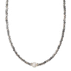 Collana Acciaio inossidabile Cristallo Grigio Perla coltivata d'acqua dolce 6.5-7 mm 43 cm