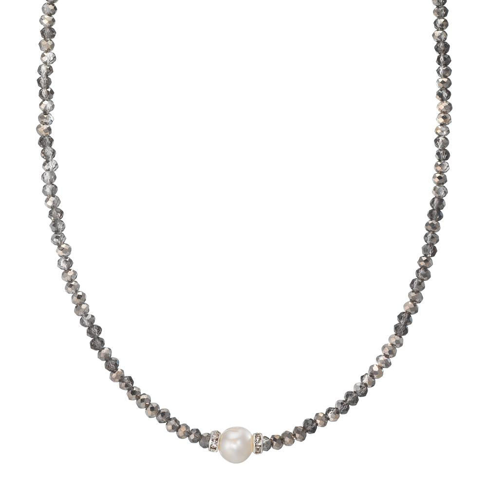 Collana Acciaio inossidabile Cristallo Grigio Perla coltivata d'acqua dolce 6.5-7 mm 43 cm