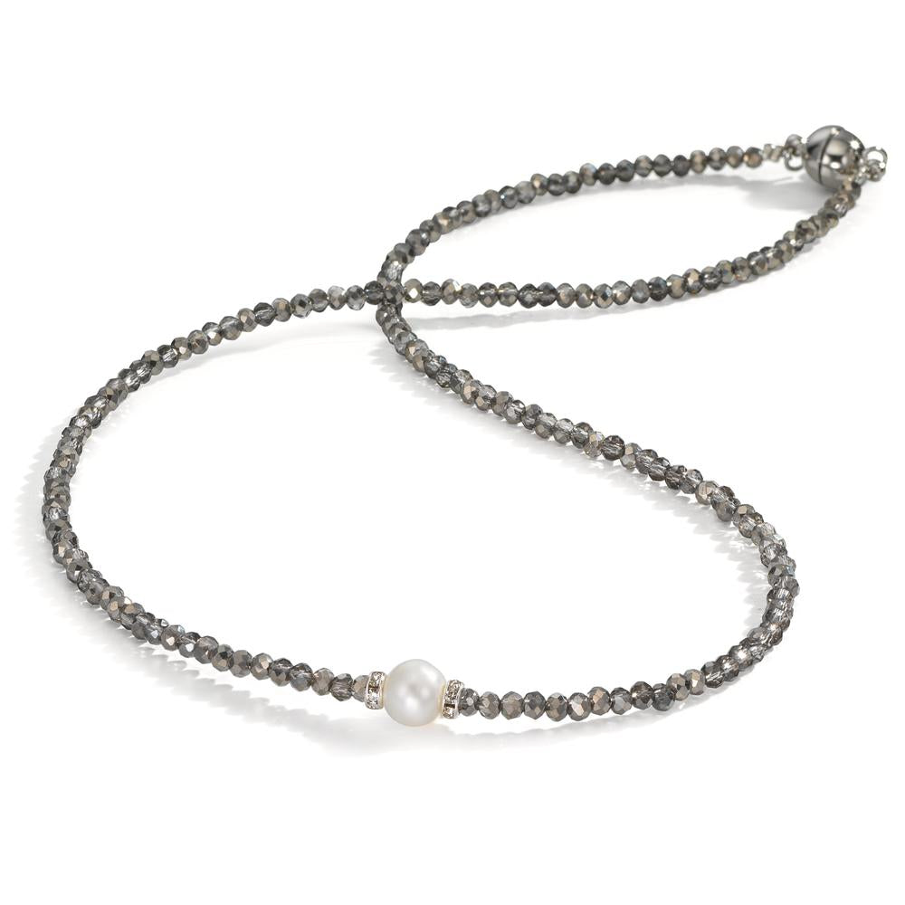 Collana Acciaio inossidabile Cristallo Grigio Perla coltivata d'acqua dolce 6.5-7 mm 43 cm