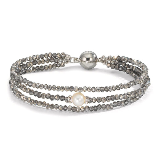Bracciale Acciaio inossidabile Cristallo Grigio Perla coltivata d'acqua dolce 7-7.5 mm 18.5 cm