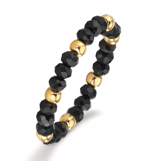 Fingerring Edelstahl Kristall schwarz, 3 mm gelb IP beschichtet