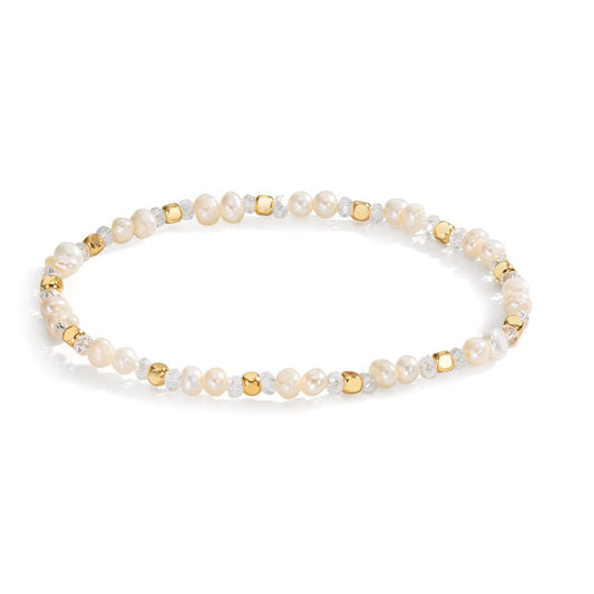 Bracciale Acciaio inossidabile Cristallo bianco giallo rivestimento IP Perla coltivata d'acqua dolce 16 cm